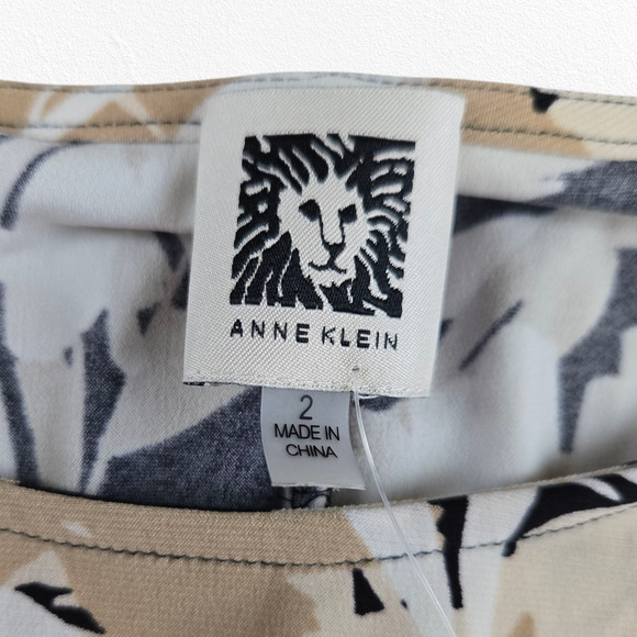 Anne Klein Khaki Multi Floral Ruffle Sleeve Workwear Shift Dress Size 2 NWT - Picture 6 of 10